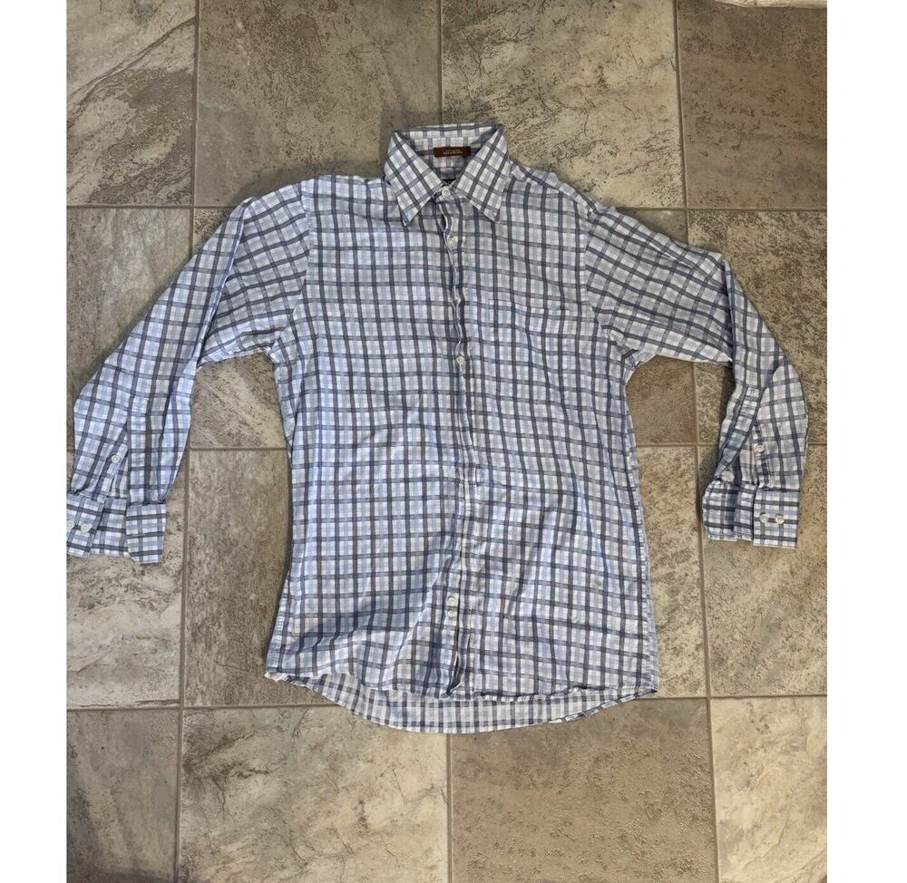 Michael Kors Button Down Shirt Men's Medium 100% Cotton Blue Plaid 15 32/33